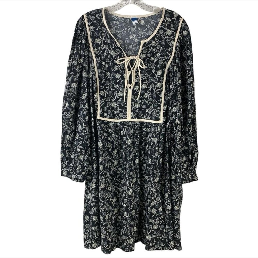 Old Navy Long Sleeve Mari Boho Black Floral Dress Size XXL
